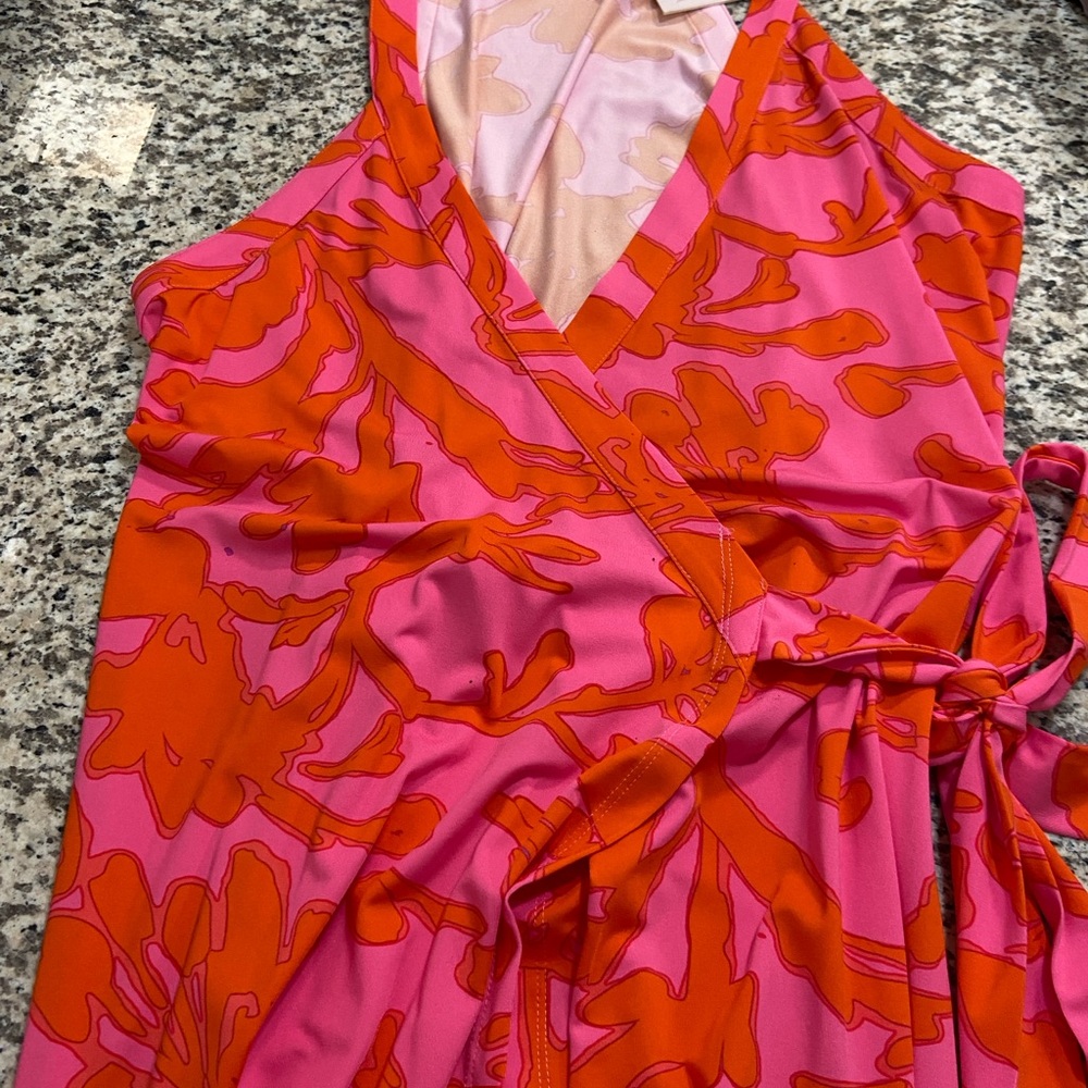 JB by Julie Brown wrap high-low pink and orange dress. NWT